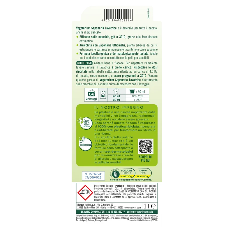 Vegetarium Saponaria Detersivo Lavatrice - 1000ml