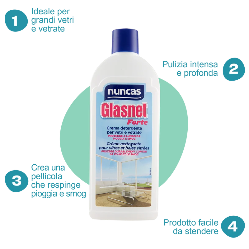 Glasnet Crema Detergente Grandi Vetri e Vetrate Forte - 500ml