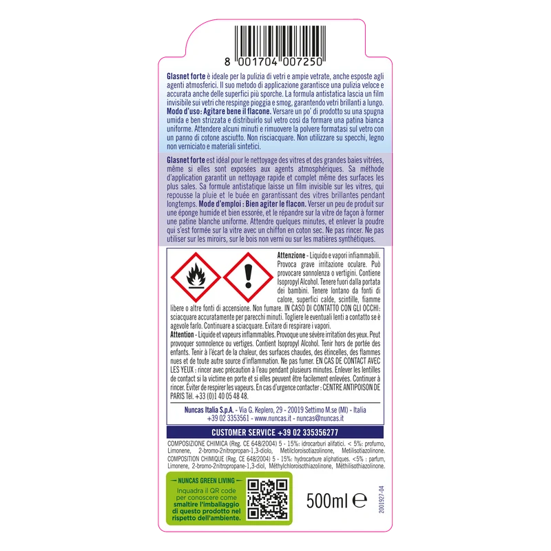 Glasnet Crema Detergente Grandi Vetri e Vetrate Forte - 500ml