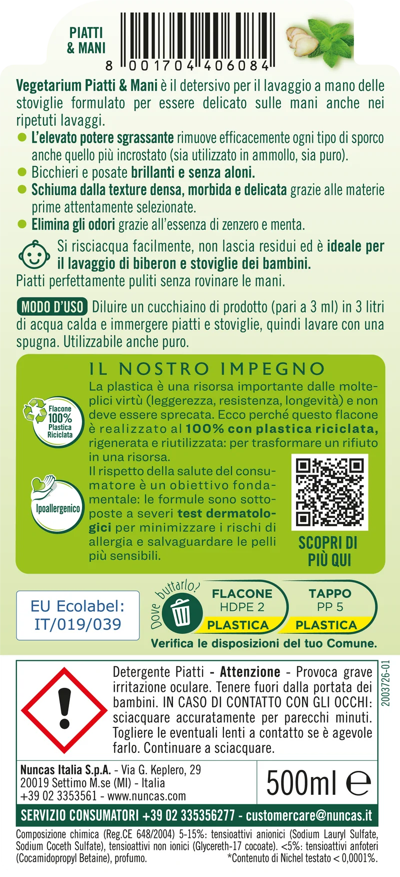 Vegetarium Detergente Piatti e Mani - 500ml - Multipack