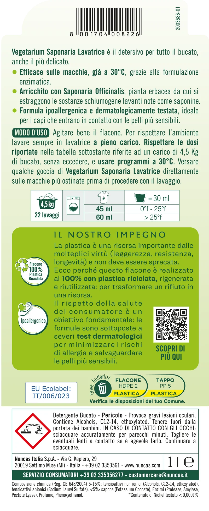 Vegetarium Saponaria Detersivo Lavatrice - 1000ml - Multipack