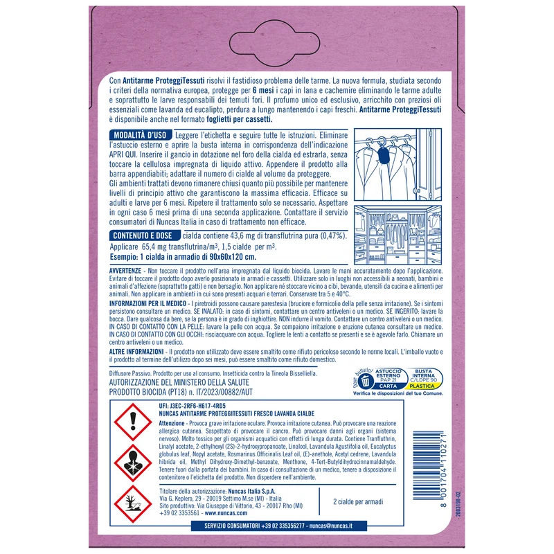 Antitarme proteggitessuti Cialde Fresco Lavanda - 2 pezzi