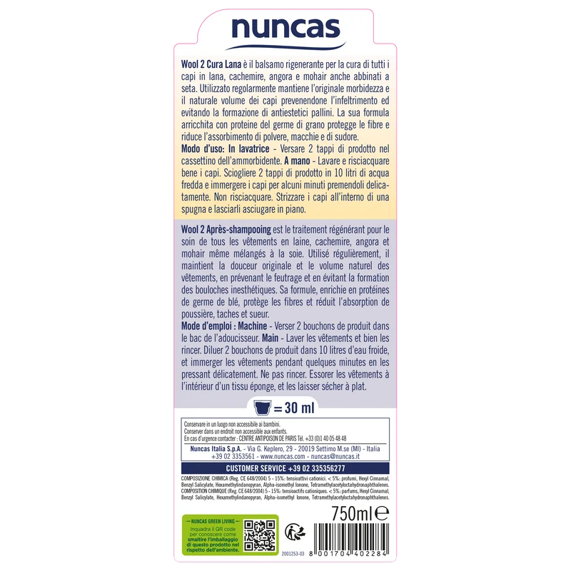 Wool 2 Balsamo Rigenerante e Protettivo per Lana - 750ml