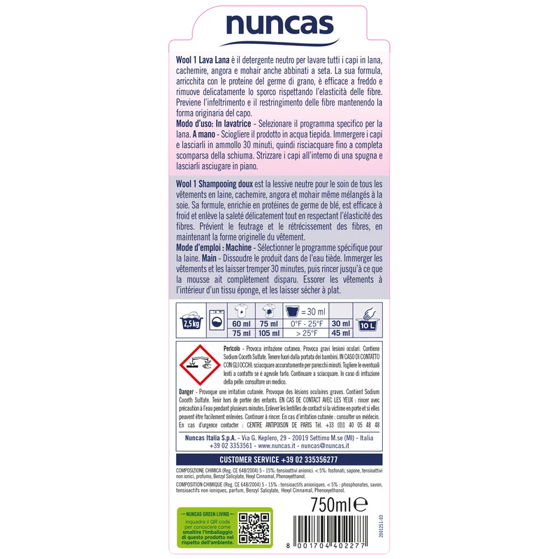 Wool 1 Detergente Delicato Lana e Cachemire - 750ml