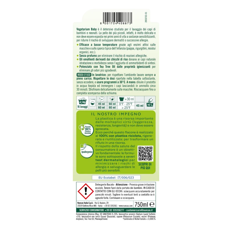 Vegetarium Detergente Specifico Baby Indumenti bambini e neonati - 750ml