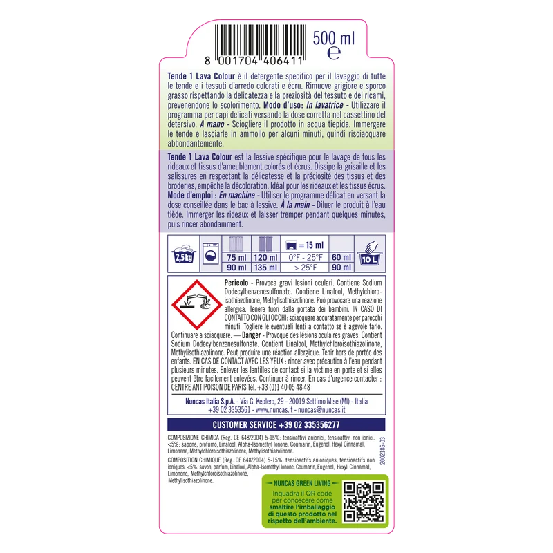 Lava Tende Colour 1 Detergente Specifico Tende Colorate - 500ml