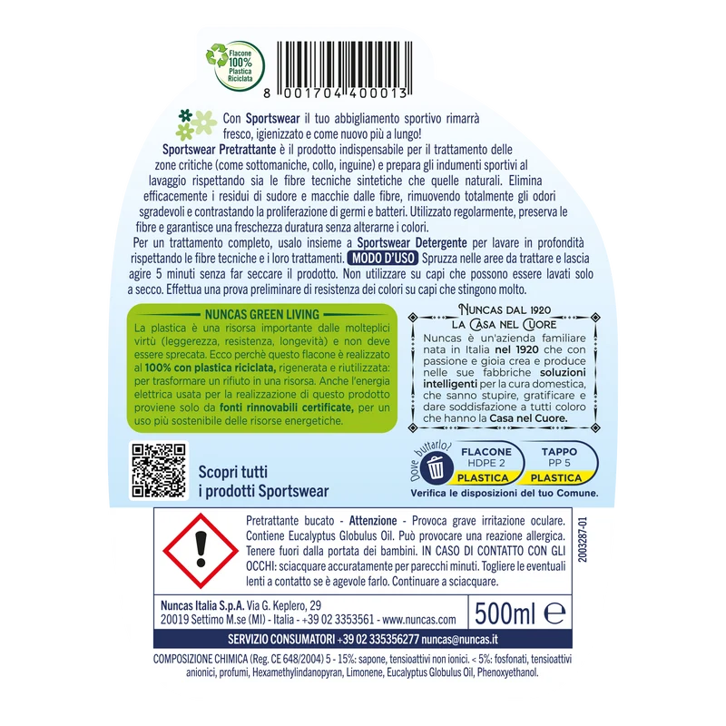 Sportswear Pretrattante Antiodore - 500ml