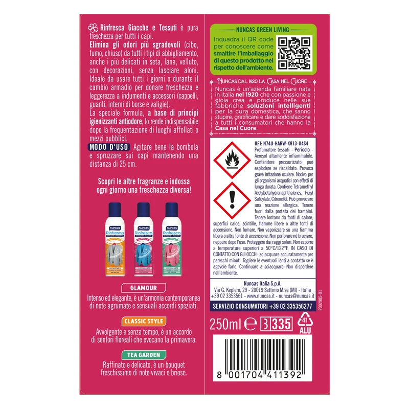 Rinfresca Giacche e Tessuti Spray Antiodore Glamour - 250ml
