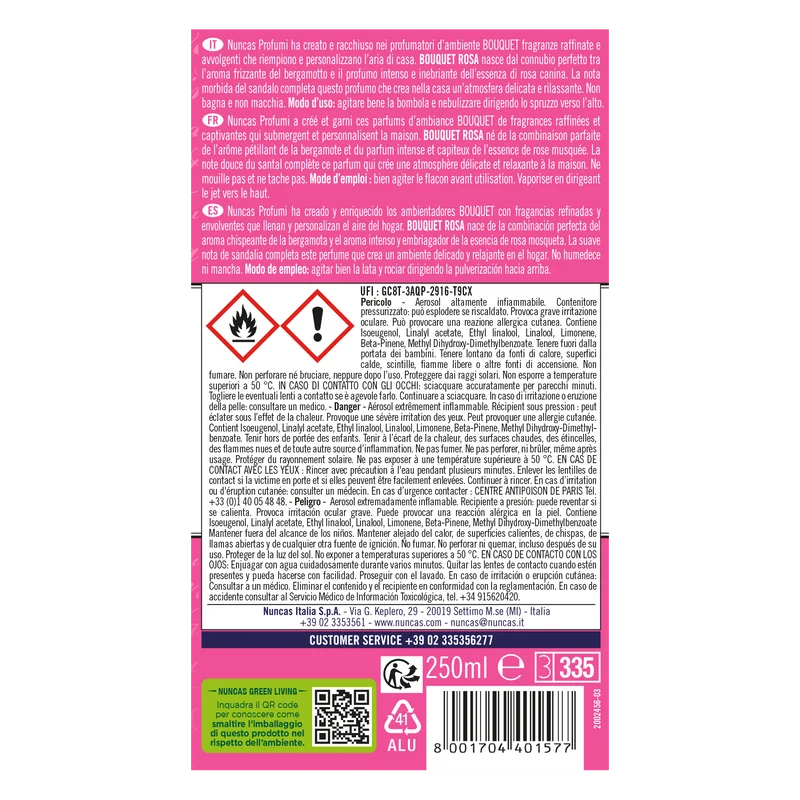 Bouquet Profumatore Spray Ambienti Rosa - 250ml