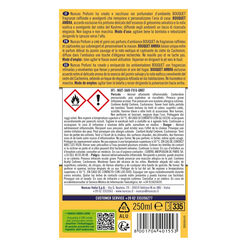 Bouquet Profumatore Spray Ambienti Ambra - 250ml