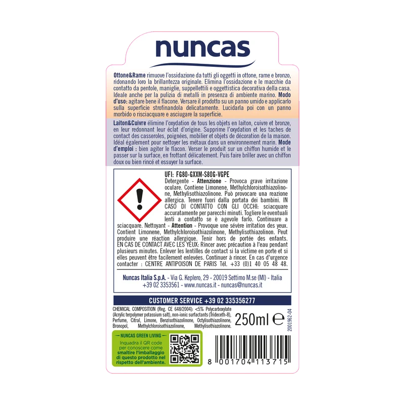 Ottone e Rame Crema Detergente e Lucidante - 250ml