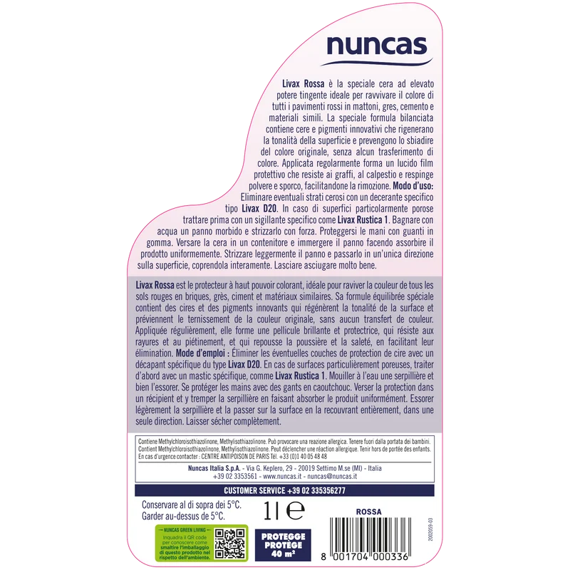 Livax Cera Rossa Pavimenti Rossi in Mattoni, Grès e Cemento - 1000ml