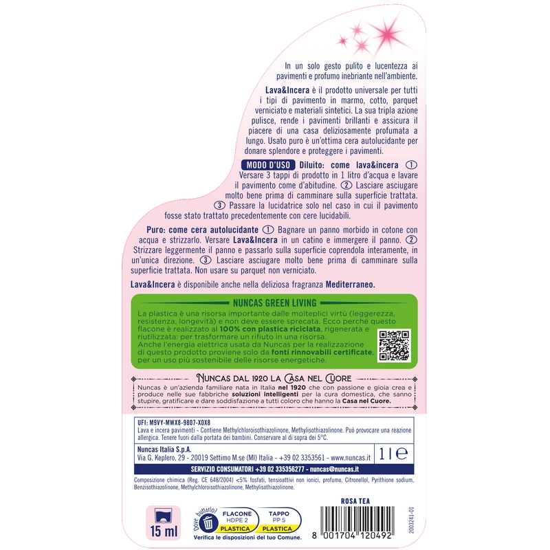 Lava & Incera Detergente Pavimenti Rosa Tea - 1000ml