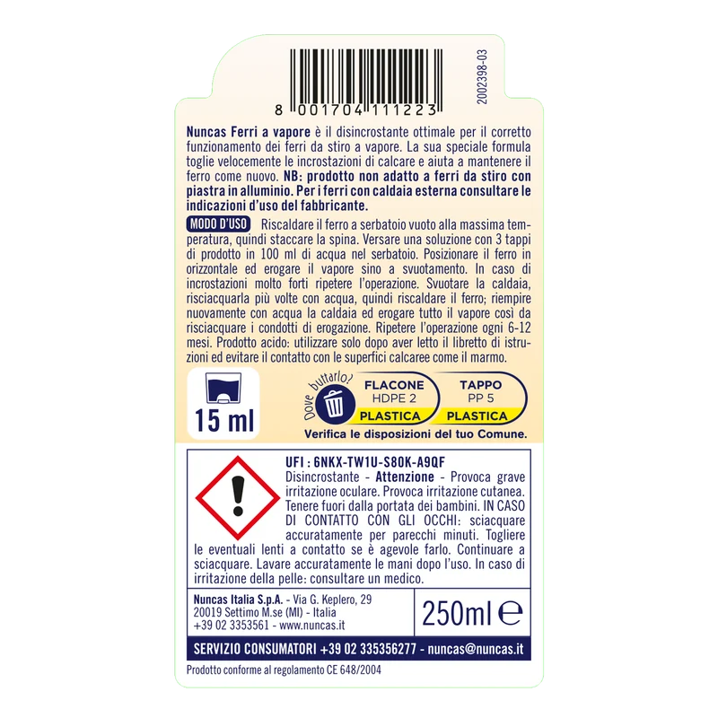 Ferri a Vapore Disincrostante Liquido - 250ml