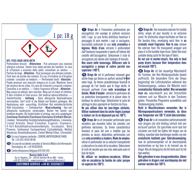 Drops Air Profumatore per Asciugatrice Wellness - 1 Pezzo