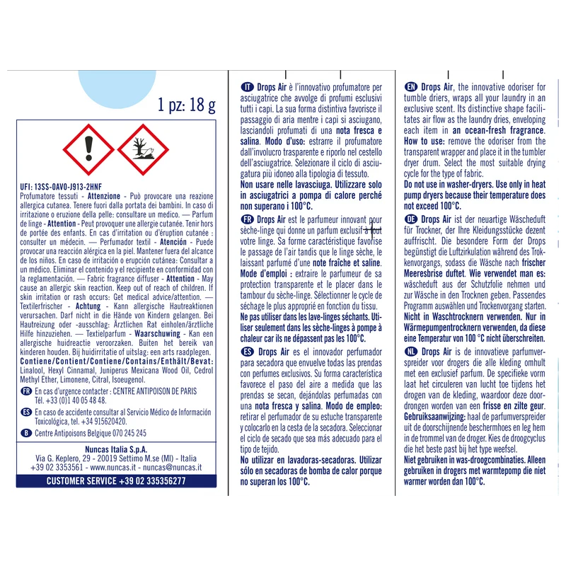 Drops Air Profumatore per Asciugatrice Resort - 1 Pezzo