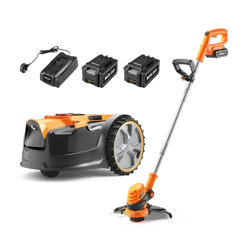 LawnMaster OcuMow® DM16-300 | MX 24V Drop and Mow Robotic Lawnmower and Cordless Grass Trimmer Set