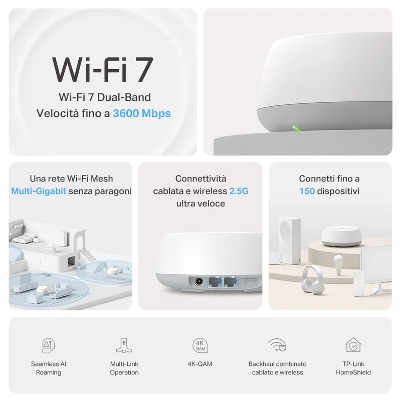 Deco BE25 Sistema Mesh Wi-Fi 7 BE3600Mbps 2 Porte 2.5Gbps, 3pz