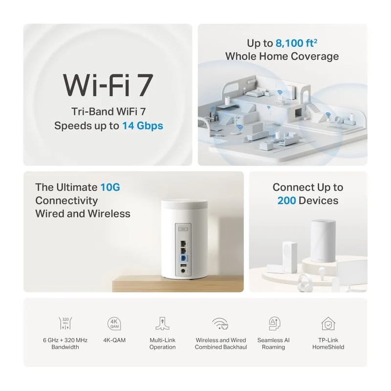 Deco BE68 Sistema Mesh Wi-Fi 7 Tri-Band BE14000Mbps, Porta 10Gbps, 3pz
