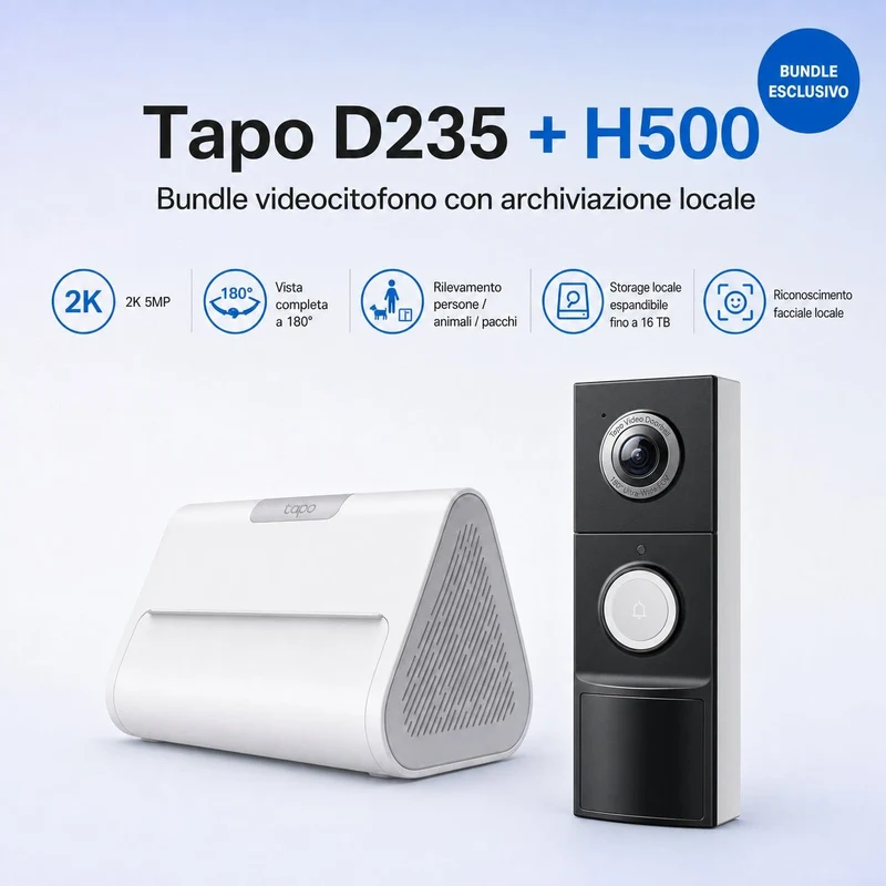 Tapo D235 + H500 HomeBase – Kit Videocitofono Smart con Storage Locale