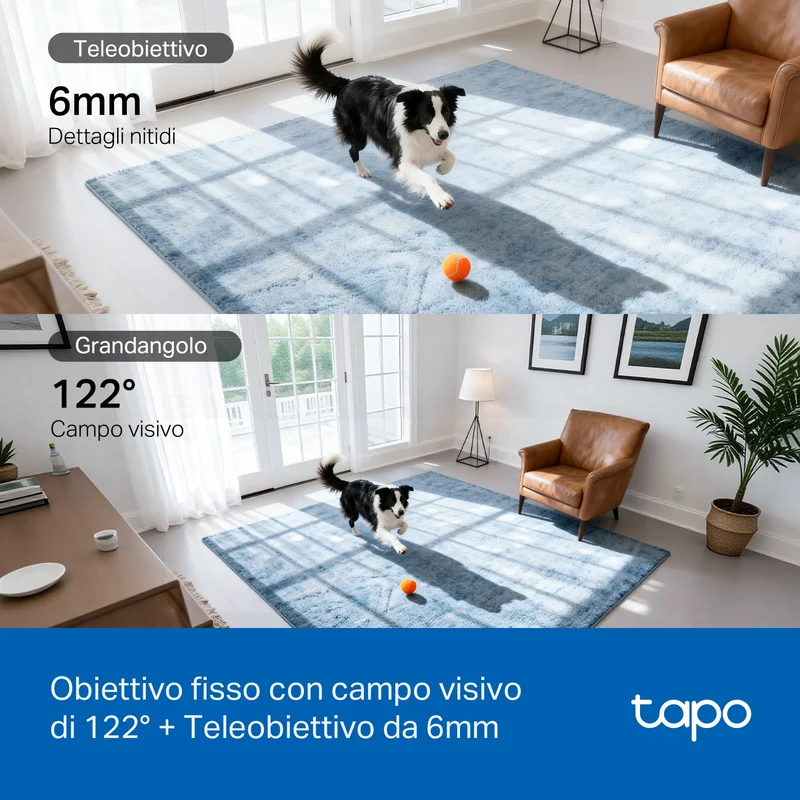 Tapo C245D Telecamera WiFi Interno Doppio Obiettivo 2K+2K, 360° PTZ
