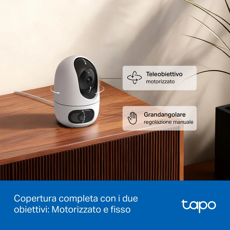 Tapo C245D Telecamera WiFi Interno Doppio Obiettivo 2K+2K, 360° PTZ