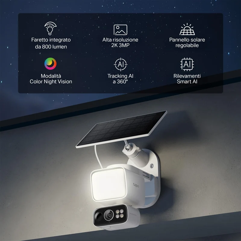 Tapo C615F KIT Telecamera WiFi Esterno 2K 3MP con Pannello Solare, 360° PTZ
