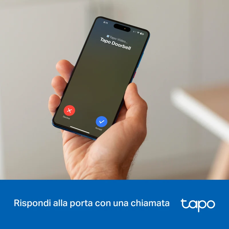 Tapo D205 Video Campanello 2K 3MP, Visione Notturna, Batteria 5200mAh