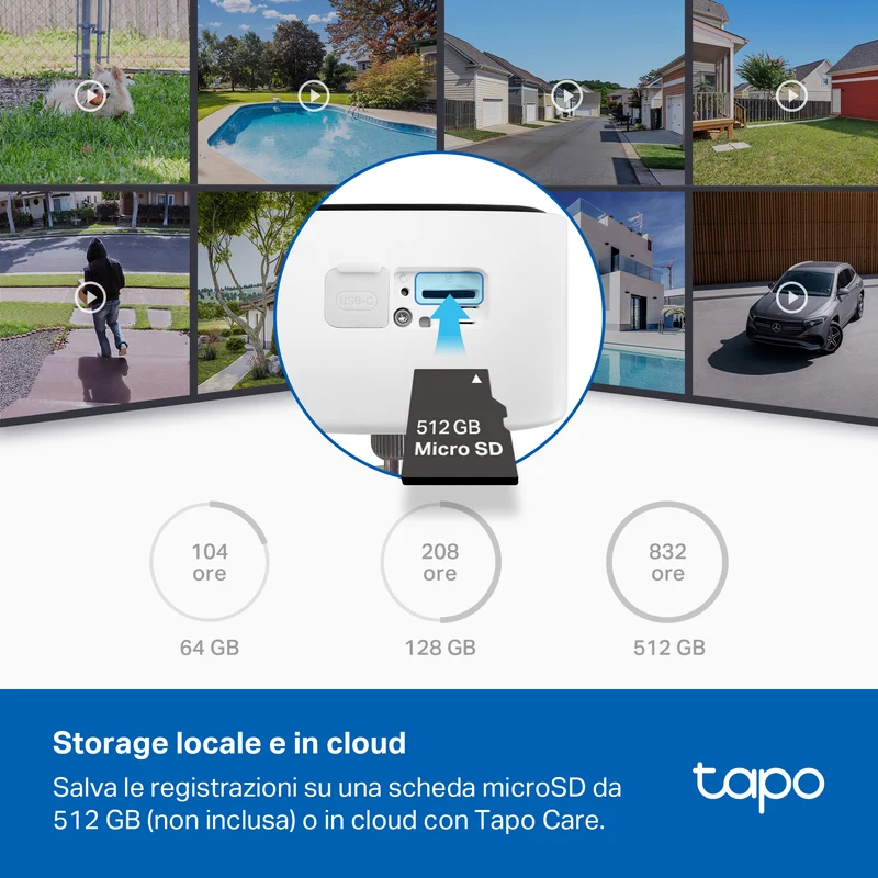 Tapo C400 Telecamera WiFi Esterno FHD 2MP Batteria 5200mAh, 360° PTZ