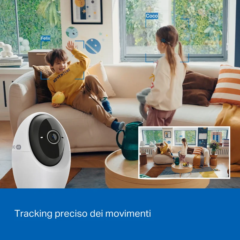 Tapo C260 Telecamera Wi-Fi Interno 4K 8MP, 360° Visuale, Riconoscimento Facciale