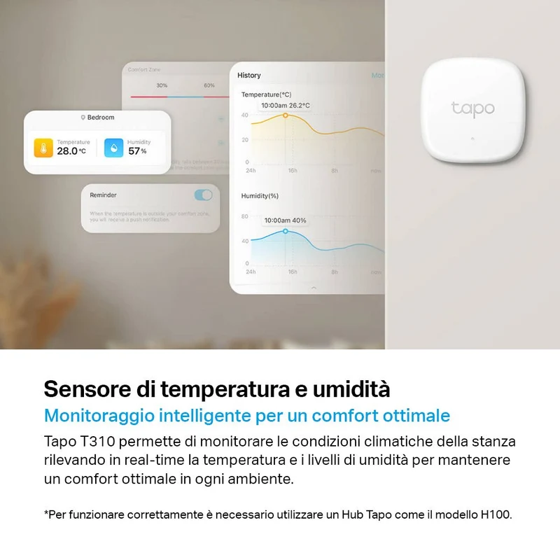 Tapo T310 Sensore di Temperatura e Umidità, ⚠️Tapo Hub Necessario