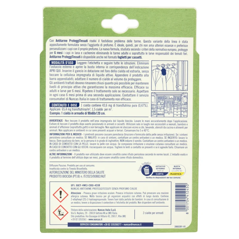 Antitarme proteggitessuti Cialde Senza Profumo - 2 pezzi
