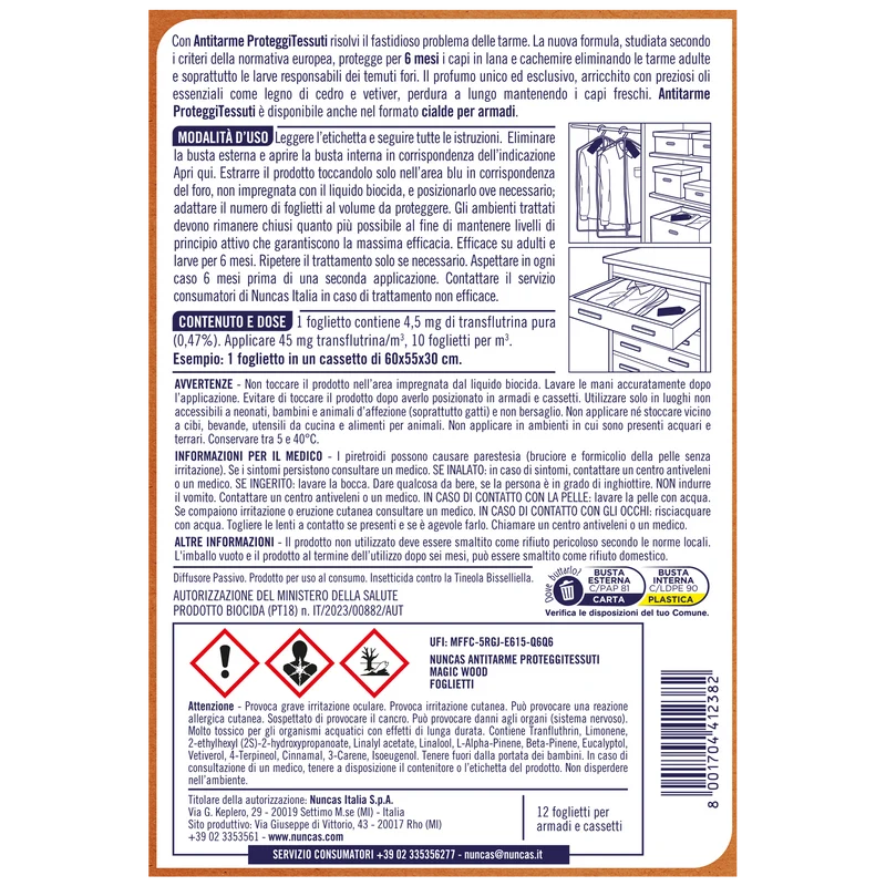 Antitarme proteggitessuti Foglietti Magic Wood - 12 pezzi
