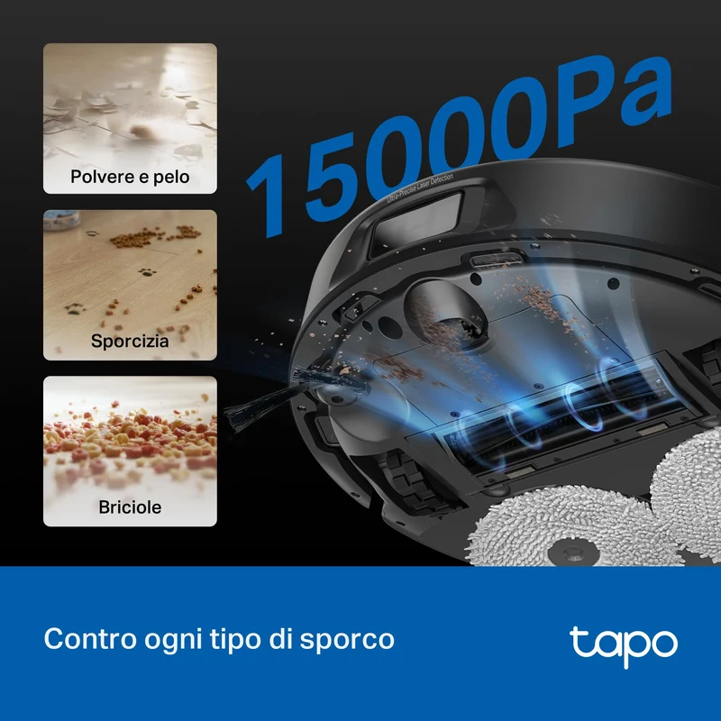 Tapo RV50 Pro Omni + RVA310 Set Robot Aspirapolvere Lavapavimenti con Panni Lavabil