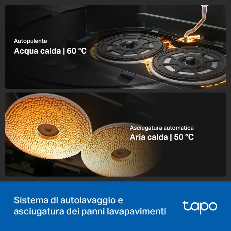 Tapo RV50 Pro Omni + RVA310 Set Robot Aspirapolvere Lavapavimenti con Panni Lavabil