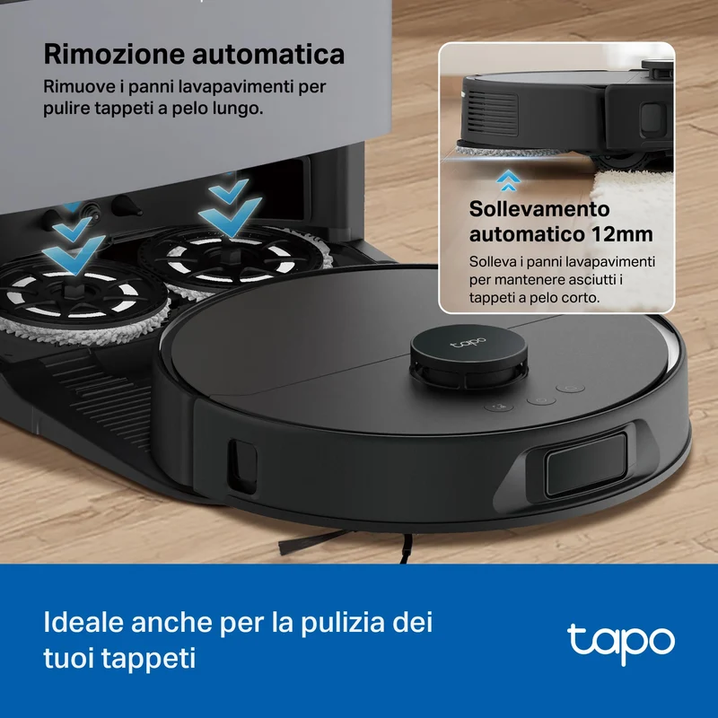 Tapo RV50 Pro Omni + RVA310 Set Robot Aspirapolvere Lavapavimenti con Panni Lavabil