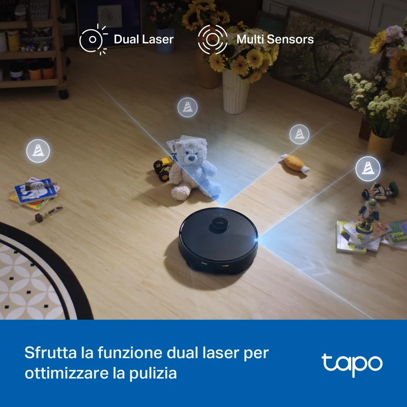 Tapo RV50 Pro Omni + RVA310 Set Robot Aspirapolvere Lavapavimenti con Panni Lavabil