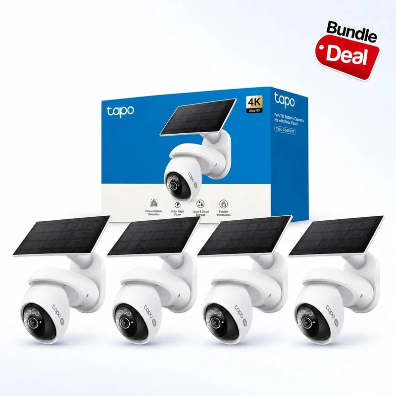 Tapo C660 KIT Telecamera WiFi Esterno 4K 8MP Batteria, Starlight, 360° PTZ, 4pz