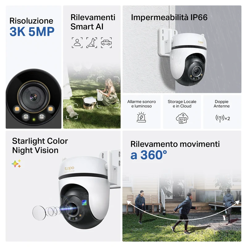 Tapo C530WS Telecamera WiFi Esterno 3K 5MP, Starlight, 360° PTZ, 4pz