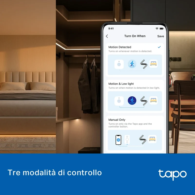 Tapo L901-6 Striscia LED Smart Wi-Fi 6m con 2 Sensori, Controllo Vocale Alexa