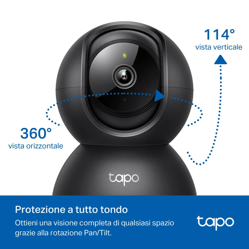 Tapo C201 Telecamera Wi-Fi Interno 1080p FHD, 360° Visuale, Nero