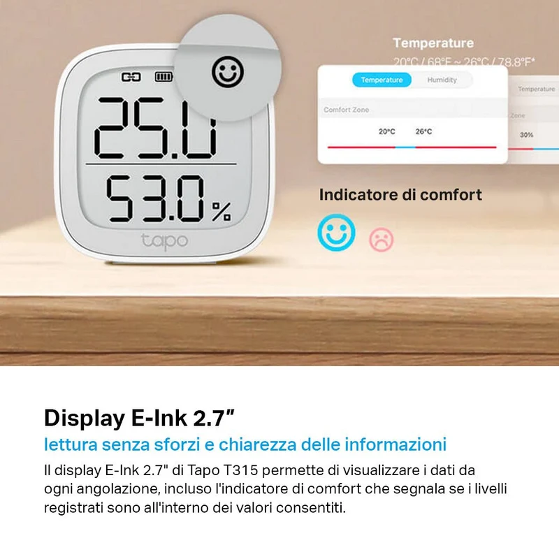 Tapo T315 Sensore di Temperatura e Umidità con Monitor, ⚠️Tapo Hub Necessario