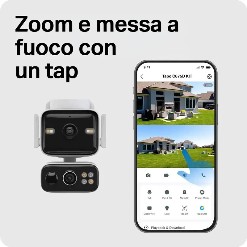 Tapo C675D KIT Telecamera WiFi Esterno 4K+4K Doppio Obiettivo Solare, 360° PTZ