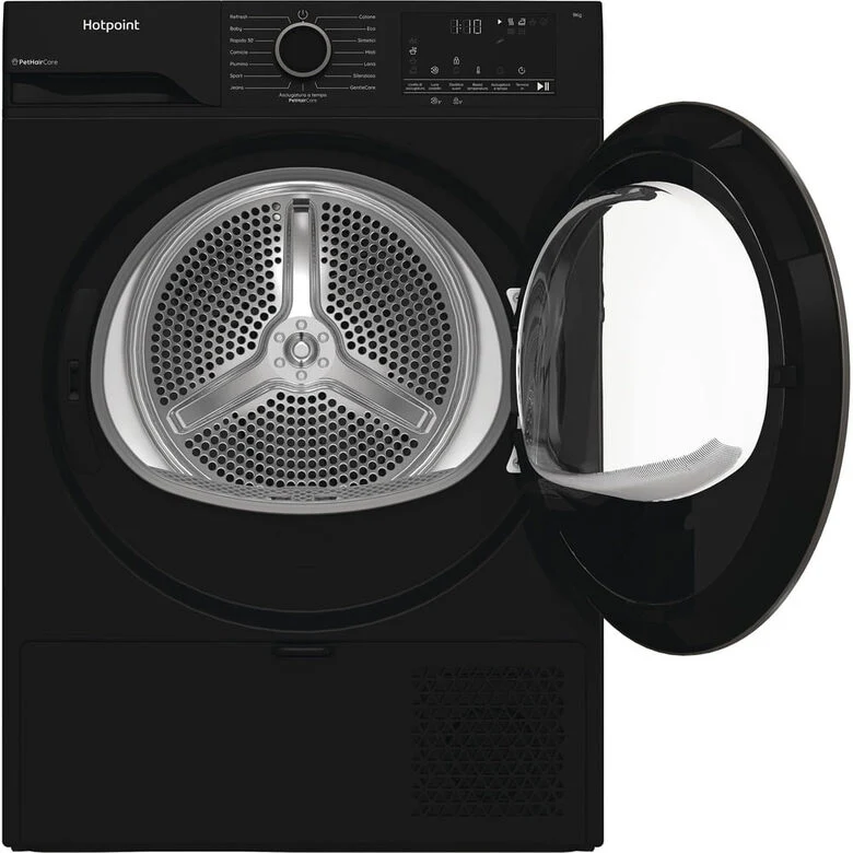 Hotpoint Ariston HPT 94D BBS IT, Capacità 9kg, classe C, colore Black,EasyIron, PetHair Removal | Profondità mobile 60cm