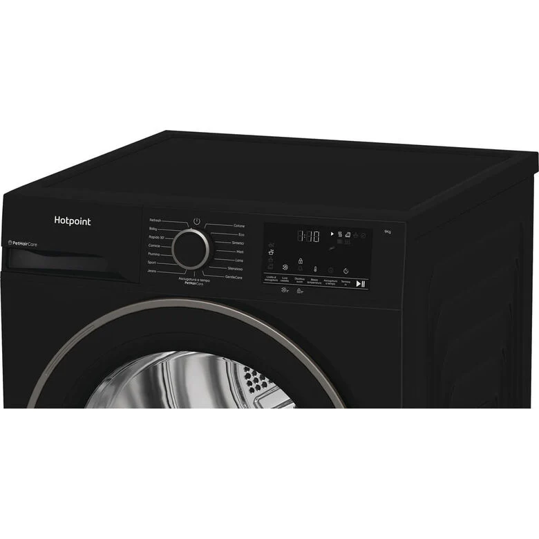 Hotpoint Ariston HPT 94D BBS IT, Capacità 9kg, classe C, colore Black,EasyIron, PetHair Removal | Profondità mobile 60cm