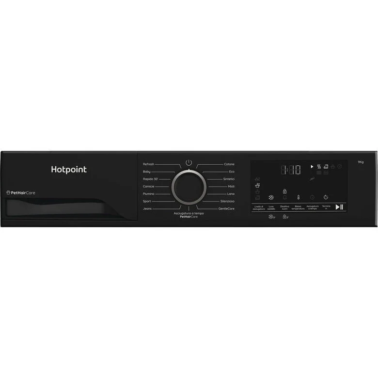 Hotpoint Ariston HPT 94D BBS IT, Capacità 9kg, classe C, colore Black,EasyIron, PetHair Removal | Profondità mobile 60cm