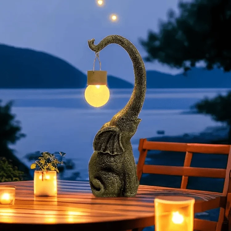 Lampe Solaire Extérieur Éléphant en Cuivre - Éclairage Écologique