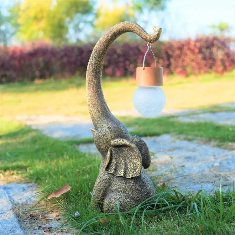 Lampe Solaire Extérieur Éléphant en Cuivre - Éclairage Écologique