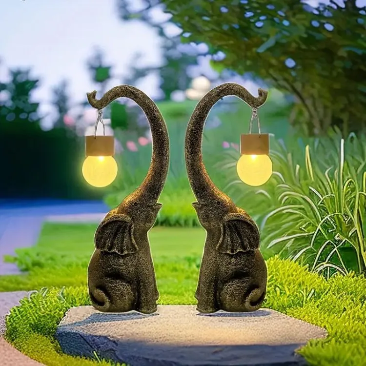 Lampe Solaire Extérieur Éléphant en Cuivre - Éclairage Écologique