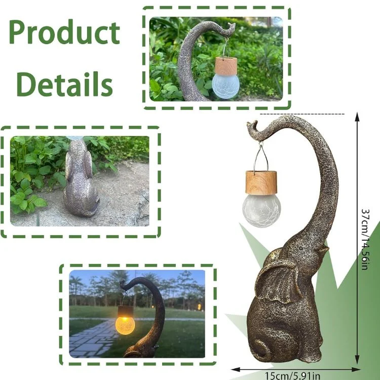 Lampe Solaire Extérieur Éléphant en Cuivre - Éclairage Écologique